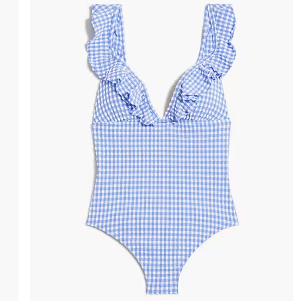 J. Crew Blue Gingham One Piece Swimsuit